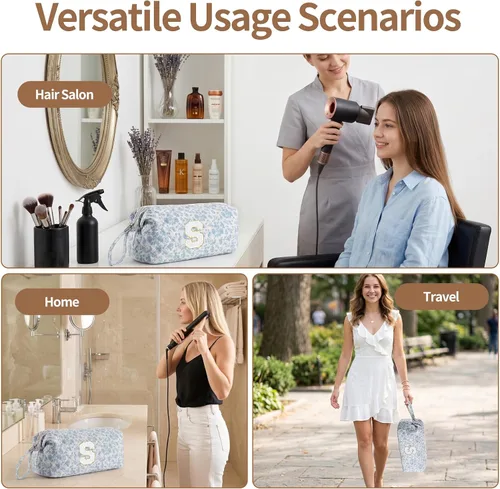 Vista 8 de Bolsa de viaje para herramientas para el cabello con inicial compatible con Flor azul
