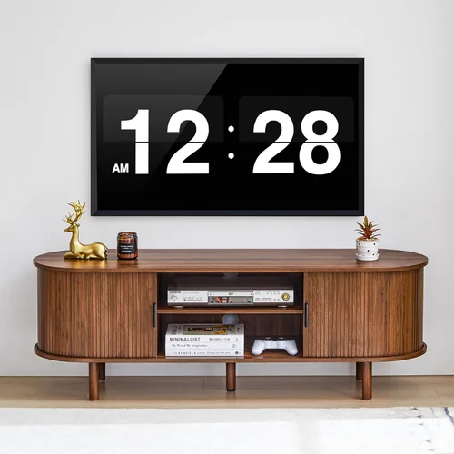 Vista 14 de Janmer Home Soporte de TV acanalado de 54 pulgadas con almacenamiento, consola de TV moderna de mediados de siglo con puertas correderas Tambour