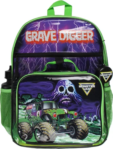 Vista 2 de INTIMO Monster Jam Grave Digger Truck 5 PC Mochila Caja de almuerzo Icepack Botella de agua Llavero