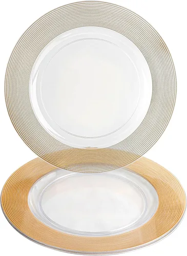Vista 17 de PARTY BARGAINS Placas de carga de 13 pulgadas, paquete de 4, borde dorado transparente, cargadores desechables resistentes para comedor elegante Un