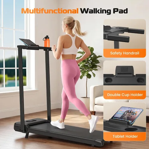 Vista 3 de ANCHEER Walking Pad Treadmill with Incline - Foldable Treadmills with Handle Bar, Compact Running Machine for Home Small Spaces, Office, Remote
