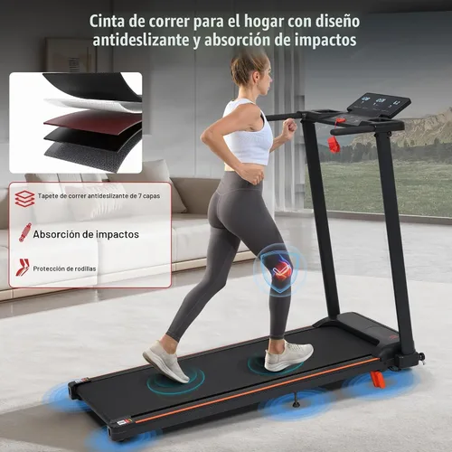 Vista 5 de Merax Cinta de correr con 8% de inclinación, cintas de correr plegables de 3.0 HP para el hogar, almohadilla para caminar de 10 MPH con barra