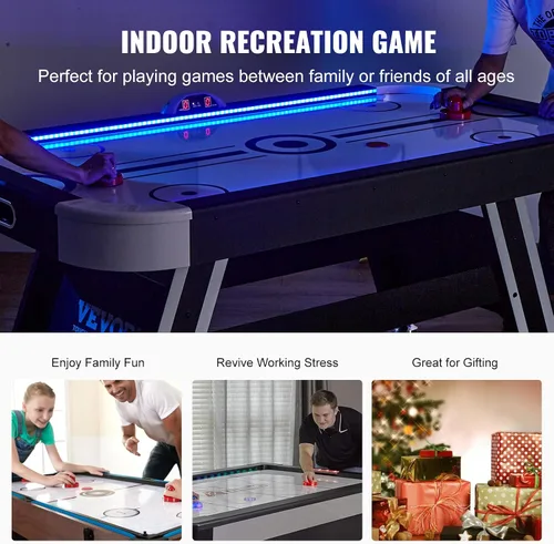 Vista 6 de VEVOR Mesas de hockey de aire de 72 y 89 pulgadas con marcador LED, mesa de juegos 3 en 1 de 88 pulgadas (hockey, billar, ping pong), incluye