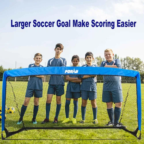 Vista 6 de Portería de fútbol portátil de Poray con red emergente para niños y adultos con tela Oxford de 210D y estacas extra, regalo de cumpleaños