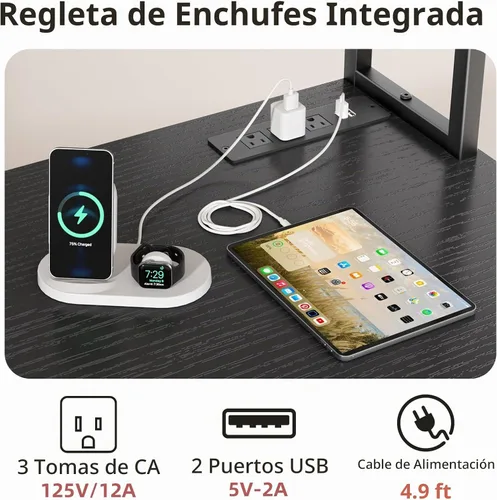 Vista 3 de Aquzee Escritorio para computadora con cajones, escritorio de 40 pulgadas con gabinete, escritorio de oficina en casa con almacenamiento, tomas