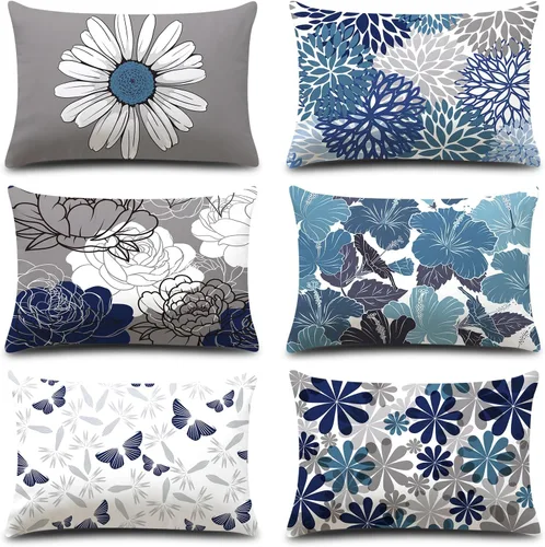 Vista 13 de COMMINY Juego de 6 fundas de almohada decorativas de 16 x 16 pulgadas / 16.0 x 16.0 in., diseño de margaritas y margaritas para sofá, moderna funda