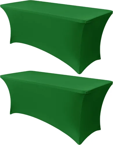 Vista 47 de Obstal Funda de mesa de elastano elástica de 4 pies para mesas plegables estándar, paquete de 2 manteles rectangulares universales ajustables