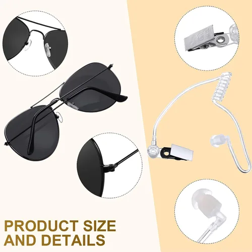 Vista 2 de Juego de 6 piezas de juguete para cosplay, disfraz secreto, incluye tapones para los oídos, gafas de sol de tubo acústico y sombrero de seguridad