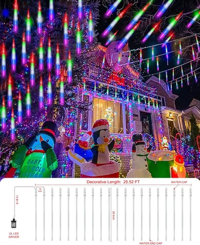 Vista 5 de EAGWELL Luces de Lluvia de Meteoros de Navidad, 20 en 20 Tubos Luces de Lluvia en Cascada con Cambio Automático con 12 Modos, Decoración Navideña