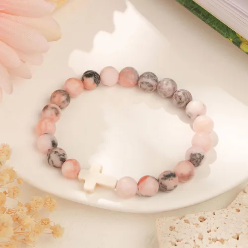 Vista 4 de JoycuFF Christian Gifts for Women Inspirational Gift Cross Bracelet for Women Natural Stone Bracelet for Women First Communion Confirmation Baptism