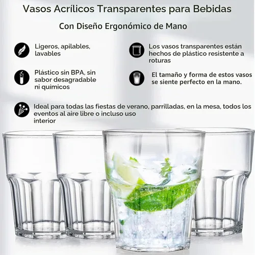 Vista 3 de Tebery Paquete de 8 vasos de plástico transparente, 8 onzas sin BPA, reutilizable, para agua potable, pequeño, apilable, irrompible