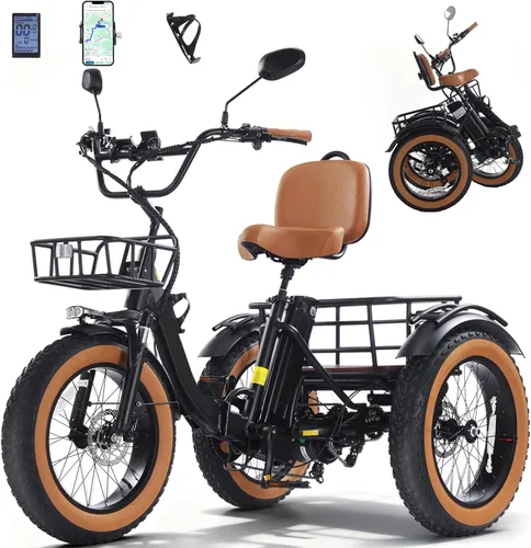 Vista 10 de Electric Tricycle for Adults 750W(Peak 1350W) 48V15.6Ah Etrike 20"x4" Fat Tire Electric Trike 3-Wheel Aluminum Alloy Folding Electric Tricycle Max