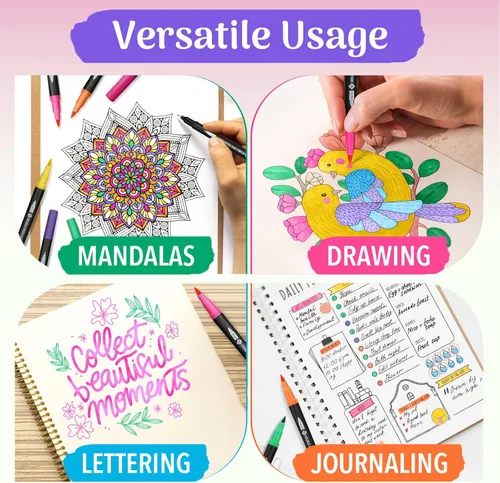 Vista 4 de ZENO Juego de 72 marcadores de doble punta Set-C con estuche – Marcadores de arte sin sangrado para adultos – Puntas finas y de pincel – Lápices