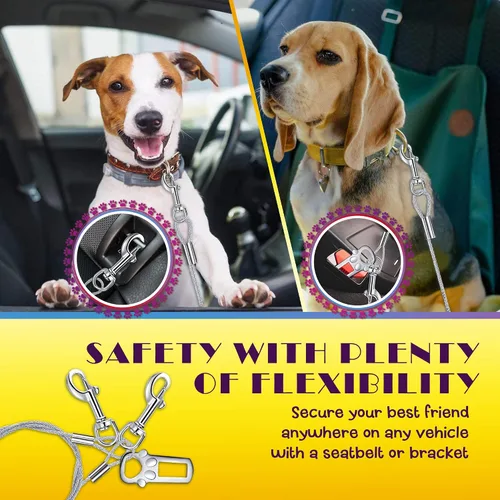 Vista 2 de Cinturón de seguridad para automóvil para perro sin masticar ni masticar, cinturón de seguridad para cachorros, con doble clip y cierre de fijación