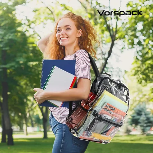 Vista 4 de Vorspack Mochila transparente para escuela, bolsa transparente resistente Negro
