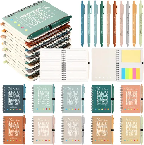 Vista 10 de Jetec 20 piezas/10 juegos de regalo para profesores, cuaderno motivacional en espiral con notas adhesivas, bolígrafo a granel, diarios inspiradores
