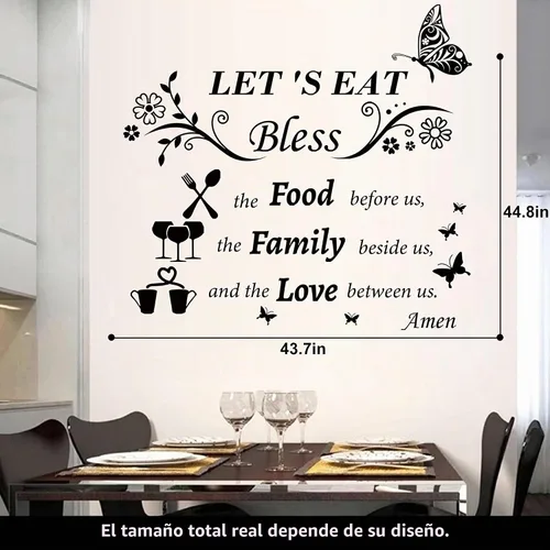 Vista 2 de Calcomanías de pared para cocina, cena, oración, calcomanías de pared de vinilo con citas de cocina, calcomanías de pared con texto en inglés "Let's