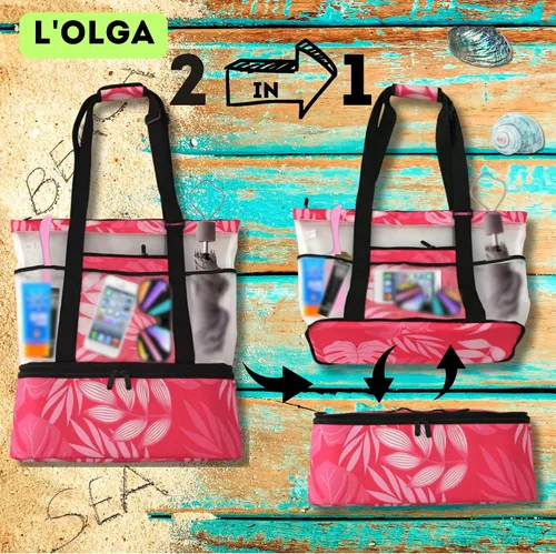 Vista 15 de L'OLGA Bolsa grande de malla con enfriador aislado desmontable, bolsa de fin de semana de playa