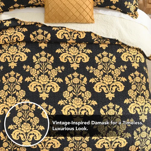 Vista 4 de Juego de edredón 100% algodón tamaño Queen, colcha floral suave prelavada, juego de ropa de cama ligera de 3 piezas para todas las estaciones, ropa