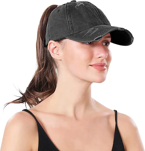 Vista 4 de Gorra de béisbol con diseño de cola de caballo cruzada, ajustable, estilo moño desordenado, para mujer