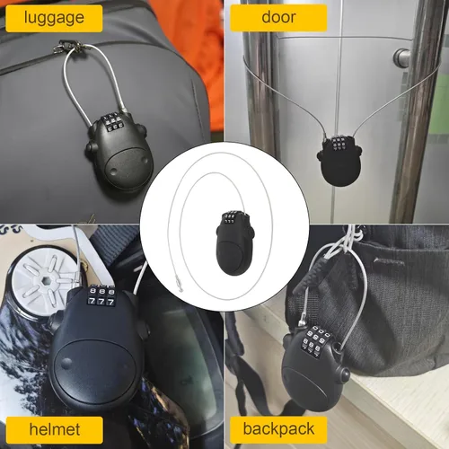 Vista 5 de Cerradura de cable de combinación, cerraduras de equipaje con cable de acero retráctil de 30 pulgadas, cerradura de viaje combinada con mini