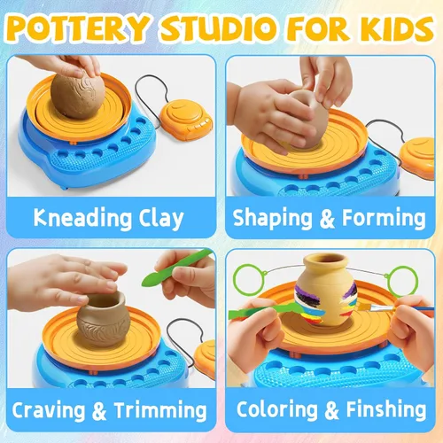 Vista 8 de Vinkp Rueda de cerámica para niños, kit completo de pintura de cerámica, artes y manualidades para niños de 8 a 12 años con arcilla seca al aire