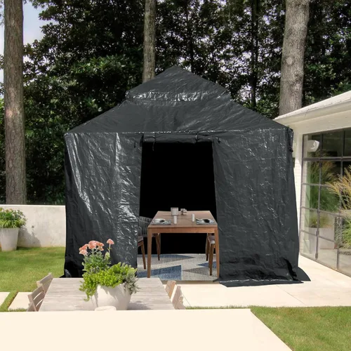 Vista 17 de Domi 2,44 m x 2,44 m Funda Universal de Invierno para Cenadores con Techo Rígido, Cubierta Exterior Impermeable con Paredes Laterales y Ventanas