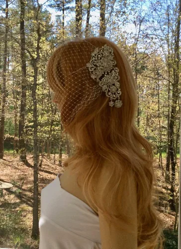 Vista 4 de Bride Wedding Birdcage Veil Short White Lace Bridal Veil with Comb