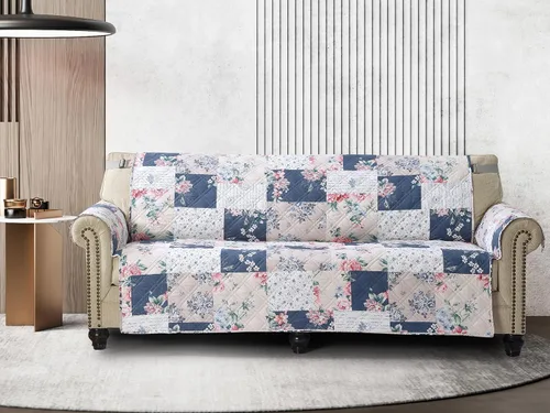 Vista 15 de Brilliant Sunshine Blue Plaids & Stripes - Funda para sillón de sofá, asiento de 23 pulgadas Patchwork Design, Non Slip Sofa Cover, Quilted