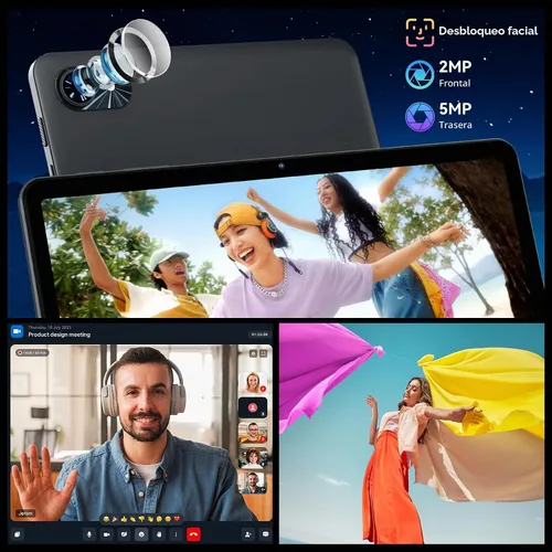 Vista 9 de Tableta 2026 Android 16, tableta de 10.1 pulgadas con pantalla HD, 18 GB de RAM 128 GB ROM /2 TB TF, Gemini AI 2.0, altavoz y cámaras Daul, 6000