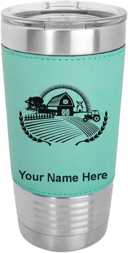 Vista 20 de LaserGram Vaso aislado al vacío de 20 onzas, granja, grabado personalizado incluido (piel sintética, estilo béisbol)