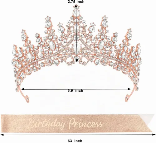 Vista 4 de CAVETEE Corona y banda de princesa de cumpleaños, corona de cumpleaños con banda de purpurina para decoraciones de fiesta de princesa, accesorios