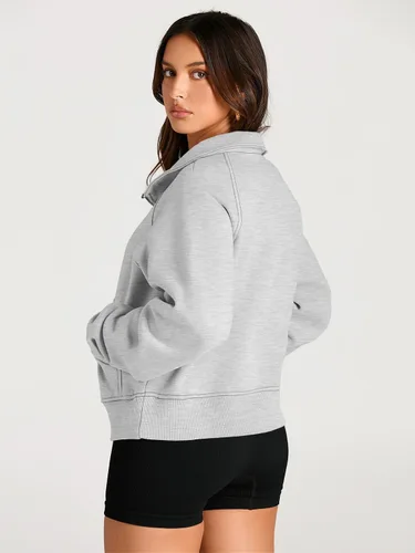 Vista 5 de AUTOMET Sudaderas con media cremallera para mujer, sudadera corta de vellón con cremallera de un cuarto, sudaderas con capucha para el otoño, a