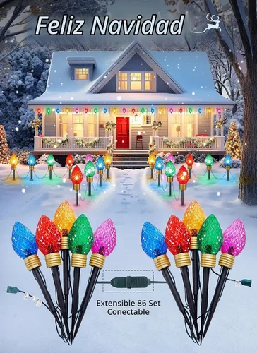 Vista 4 de Strawberry Jumbo C9 Luces de Camino de Navidad para Exteriores - 8.5 Pies 5 Luces LED C9 de Navidad, Luces C7 Cubiertas Jumbo Multicolor Luces