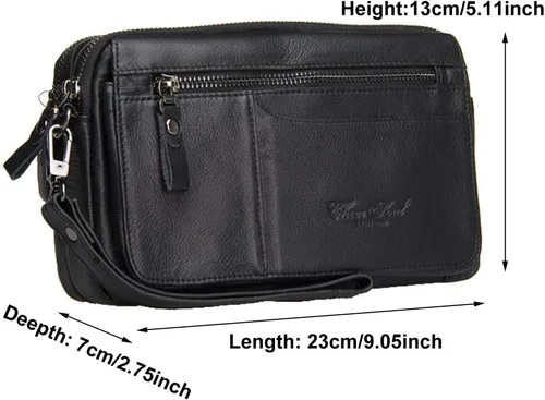 Vista 6 de Hebetag Cartera de cuero para hombre, organizador y bolso de muñeca #06Café