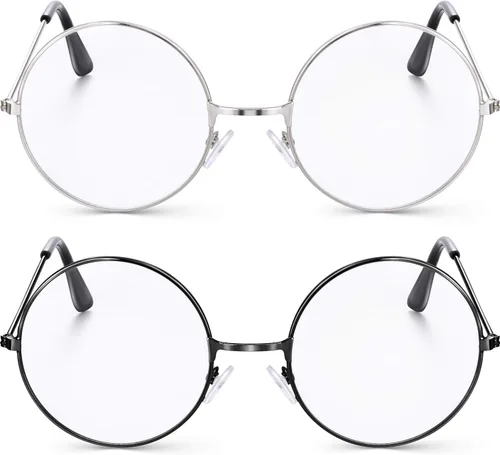 Vista 3 de Bememo 2 pares de gafas de mago de alambre redondo para disfrazarse, accesorios para disfrazarse
