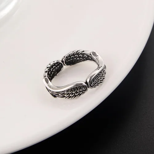 Vista 3 de Anillo de ala de ángel chapado en plata de ley 925, anillo minimalista personalizado para mujer, 6, Cobre, plata