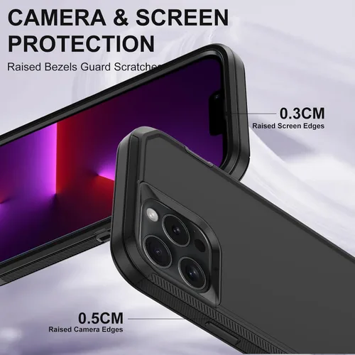 Vista 3 de Funda para iPhone 13 Pro Max con 2 protectores de pantalla, protección contra caídas a prueba de golpes, cuerpo completo, resistente, 3 capas, Negro