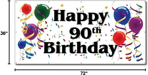 Vista 7 de Cartel de vinilo con texto en inglés «Happy 90th Birthday» de 3 pies x 6 pies