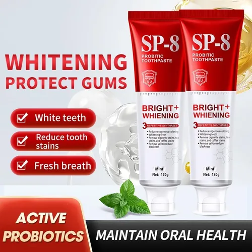 Vista 7 de SP-8 Probióticos pasta de dientes blanqueadora - Probióticos para blanquear los dientes y la salud de las encías - Seguro para esmalte, sin flúor