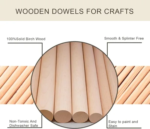 Vista 5 de HOSSIAN Varillas de madera 80 piezas Palos de madera Varillas de madera para manualidades - Varas de madera sin acabado de madera dura redonda