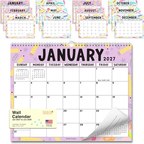 Vista 25 de Calendario de pared 2026 – Calendario de pared grande 2026 para el hogar Tiza colorida 2026-2027
