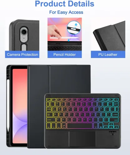 Vista 4 de MePadKey Funda de teclado Touchpad para tableta Samsung Galaxy Tab S10 Lite/S10 FE/S9 FE 10.9 pulgadas/S9 11 pulgadas 2025/2023, retroiluminación