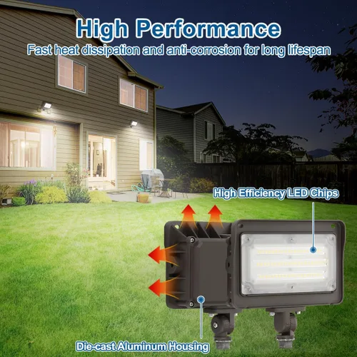 Vista 2 de DAKASON Faro LED de 50 W para exterior, fotocélula del crepúsculo al amanecer, ajustable 180° con nudillo, 6500 lm, 5000 K, reemplaza 150–200 W