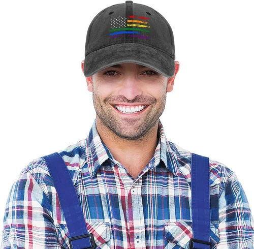 Vista 6 de Gorra de béisbol LGBT Pride Rainbow Denim Sombreros Love is Love Vintage Gorra de béisbol ajustable LGBT para hombres y mujeres