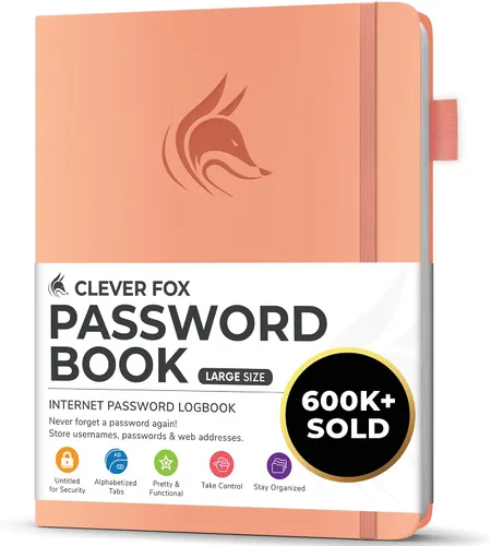 Vista 53 de Clever Fox Libro de contraseñas con pestañas alfabéticas, 4"x5.5" Keeper