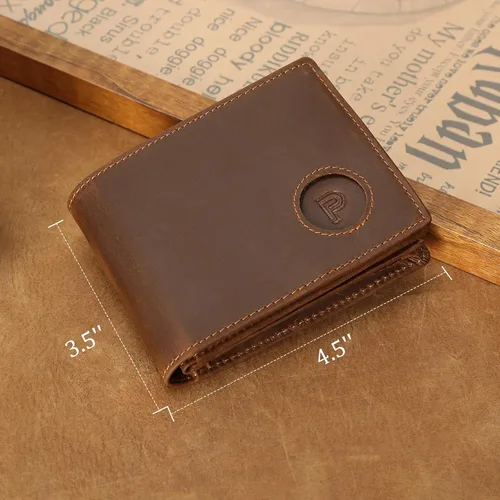 Vista 28 de Polare - Cartera plegable de piel de caballo loco natural para hombre, con bloqueo RFID