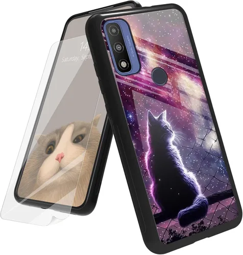 Vista 19 de Funda para Motorola Moto G Play 4G 2024 con protector de pantalla, parte trasera de vidrio templado + funda de silicona suave TPU absorción