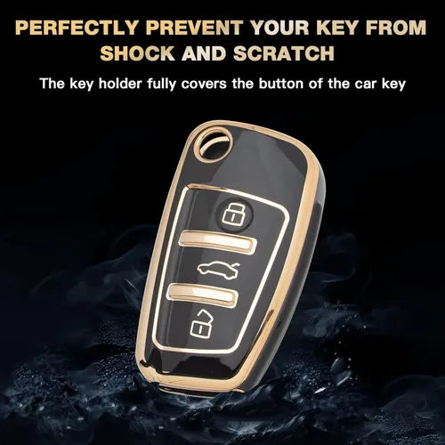 Vista 4 de Xotic Tech - Funda protectora de TPU con 3 botones de protección completa para llave sin llave, control remoto, con llavero compatible con Audi A3