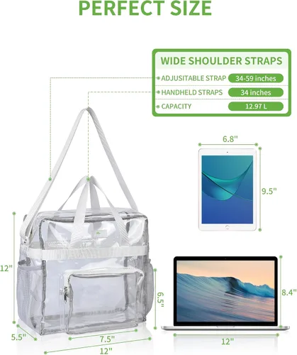 Vista 90 de MAY TREE Bolsa transparente para eventos en estadios de 12 x 6 x 12 pulgadas, bolsa de almuerzo transparente con correas reforzadas para trabajo